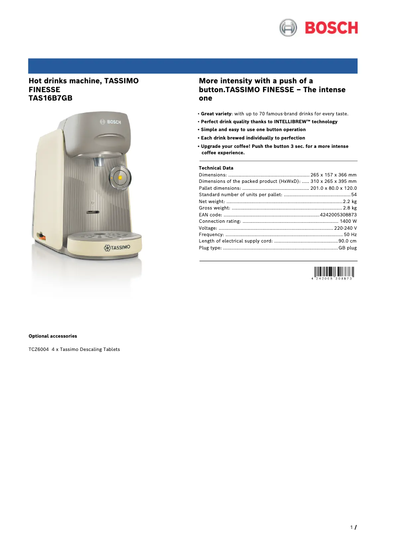 Image de la première page du manuel de l'appareil Tassimo Finesse TAS16B7