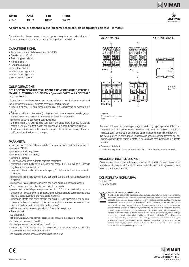 Page 1 de la notice Manuel utilisateur Vimar R20521