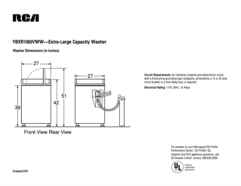 Image de la première page du manuel de l'appareil YBXR1060VWW