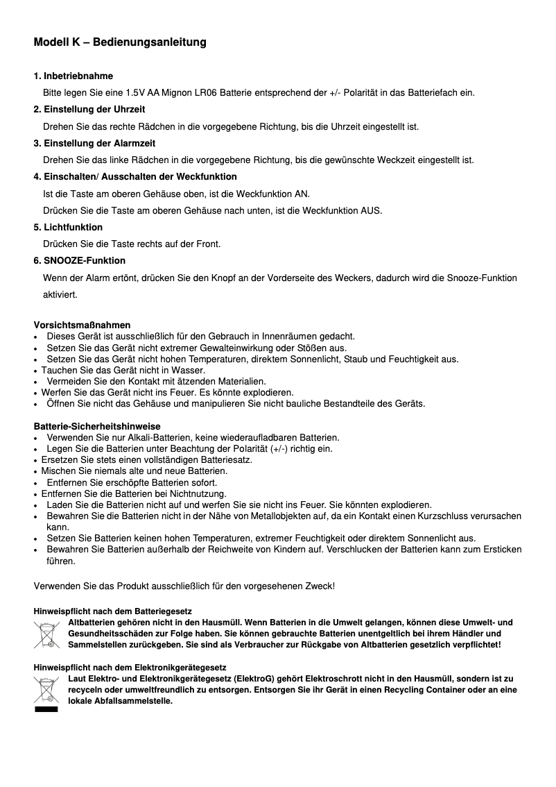 Image de la première page du manuel de l'appareil Modell K