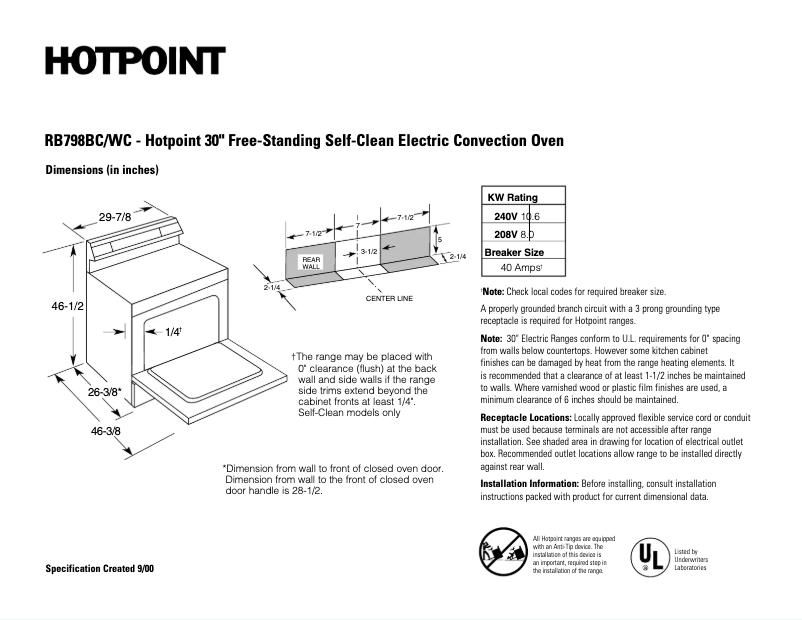 Page n°1 - Fiche technique Hotpoint RB798BCBB