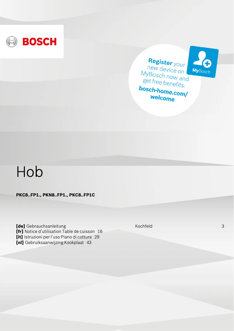 Page 1 de la notice Manuel utilisateur Bosch PKC845FP1C