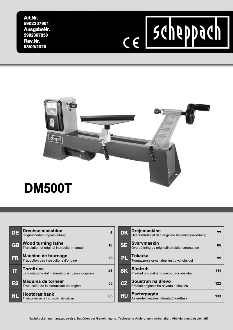Page n°1 - Manuel utilisateur Scheppach DM500T