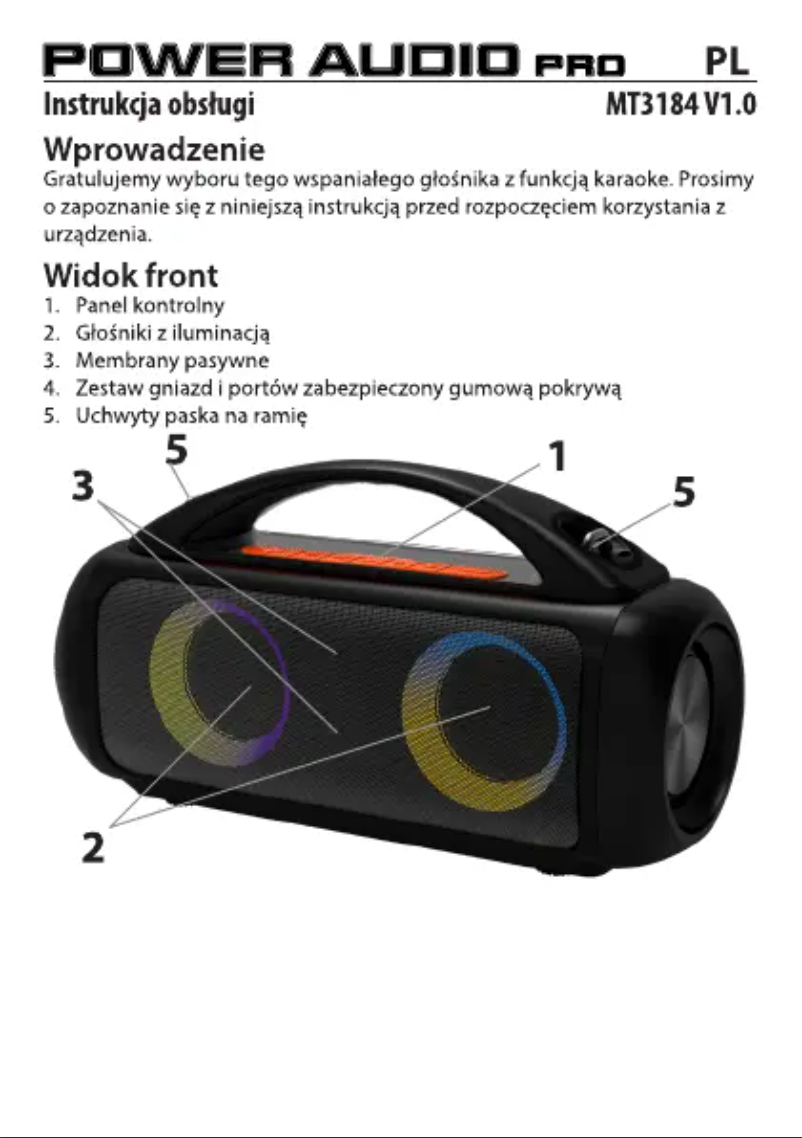 Image de la première page du manuel de l'appareil POWER AUDIO PRO MT3184