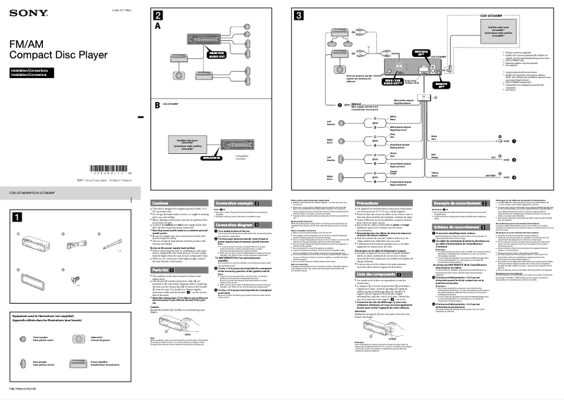 Page 1 de la notice Guide d'installation Sony CDX-GT260MP