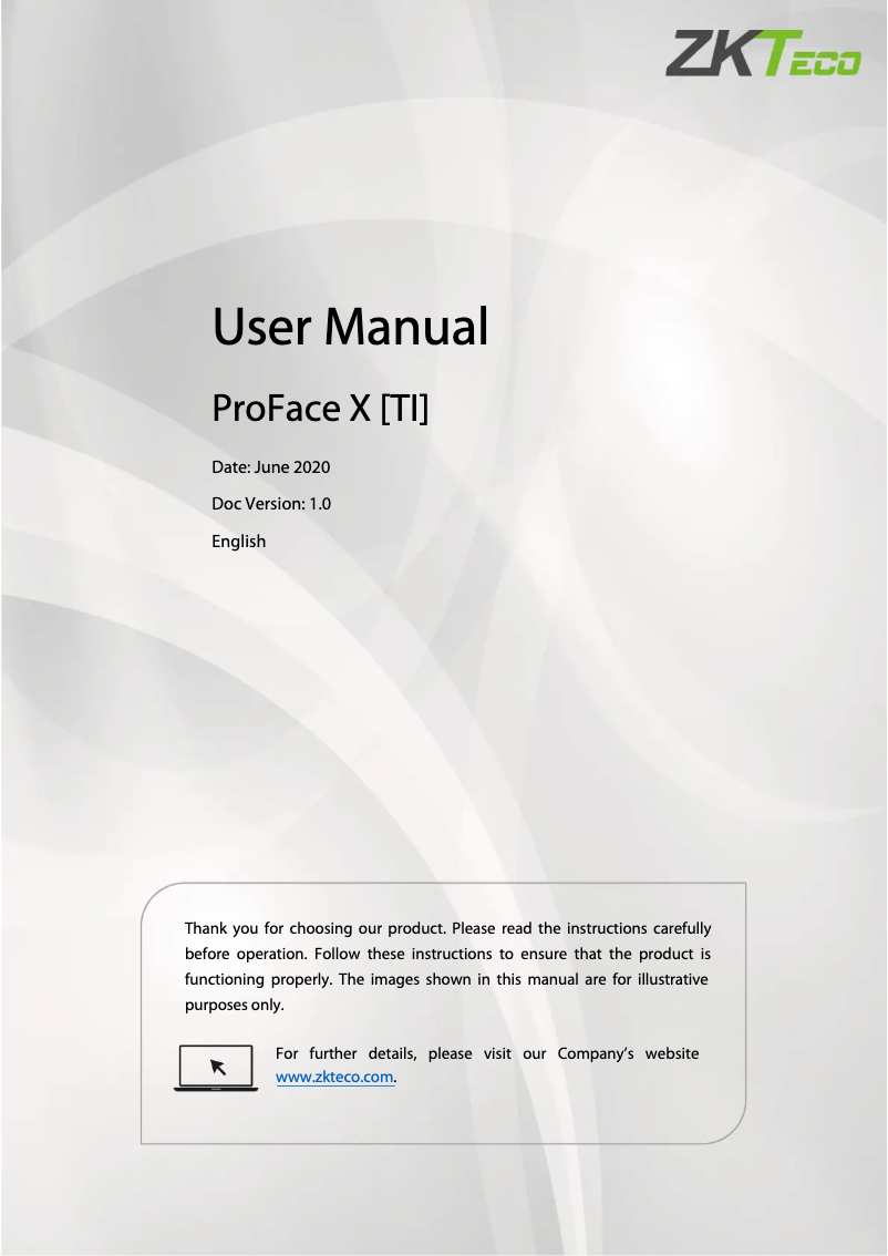 Page 1 de la notice Manuel utilisateur ZKTeco ProFace X