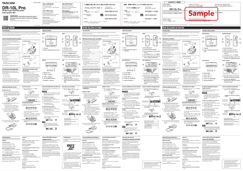 Image de la première page du manuel de l'appareil DR-10L Pro