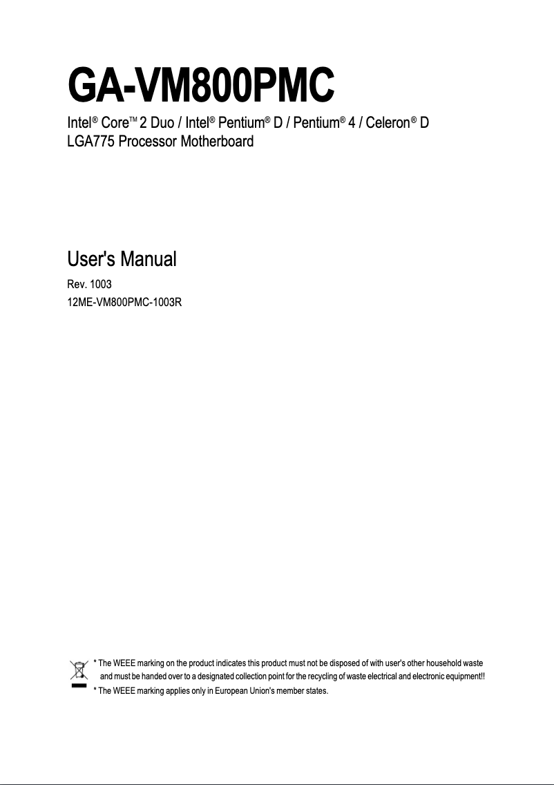 Página 1 del manual Manual de usuario Gigabyte GA-VM800PMC