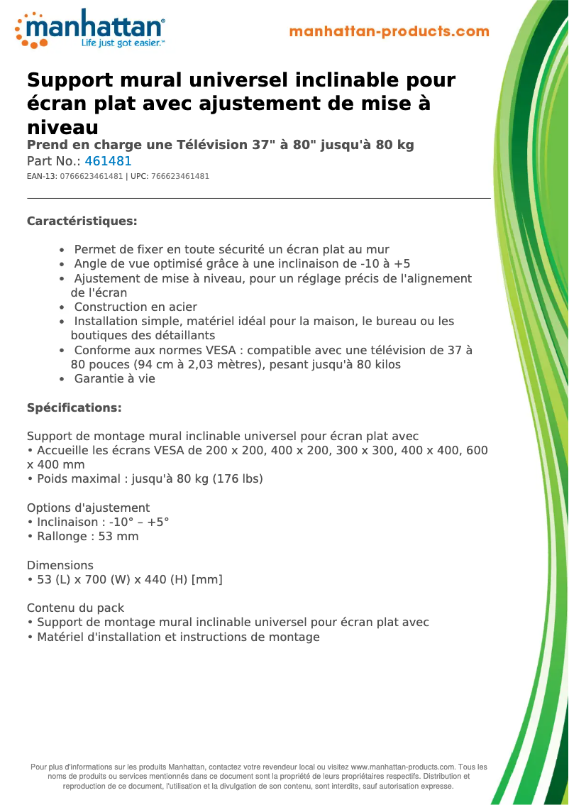 Page 1 de la notice Fiche technique Manhattan 461481