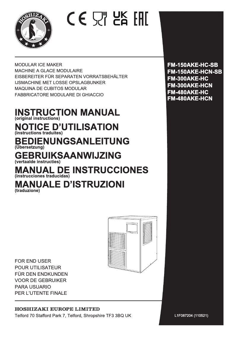 Page 1 de la notice Manuel utilisateur Hoshizaki FM-300AKE-HCN-SB