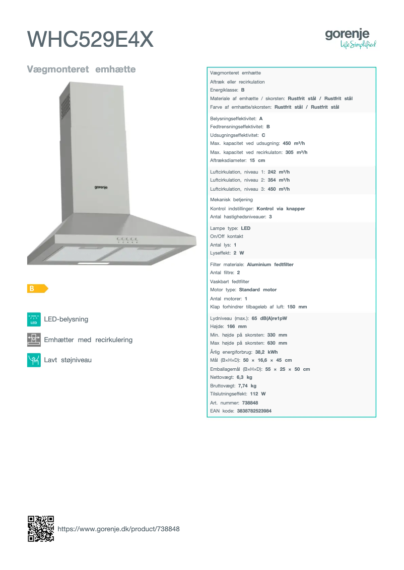 Page n°1 - Fiche technique Gorenje WHC529E4X