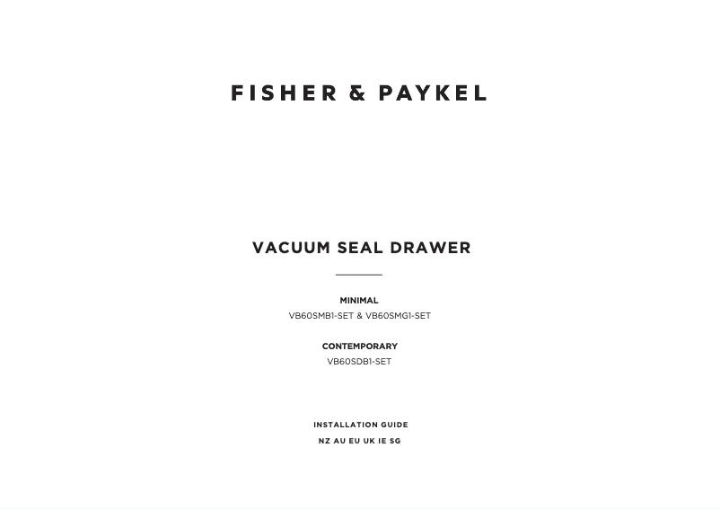 Page 1 de la notice Guide d'installation Fisher & Paykel VB60SMG1-SET