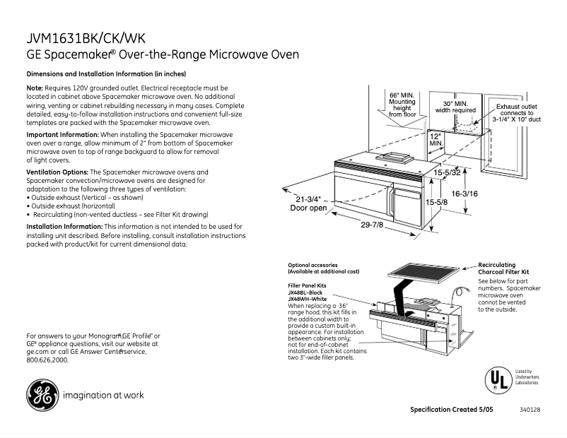 Page n°1 - Fiche technique GE JVM1631BK