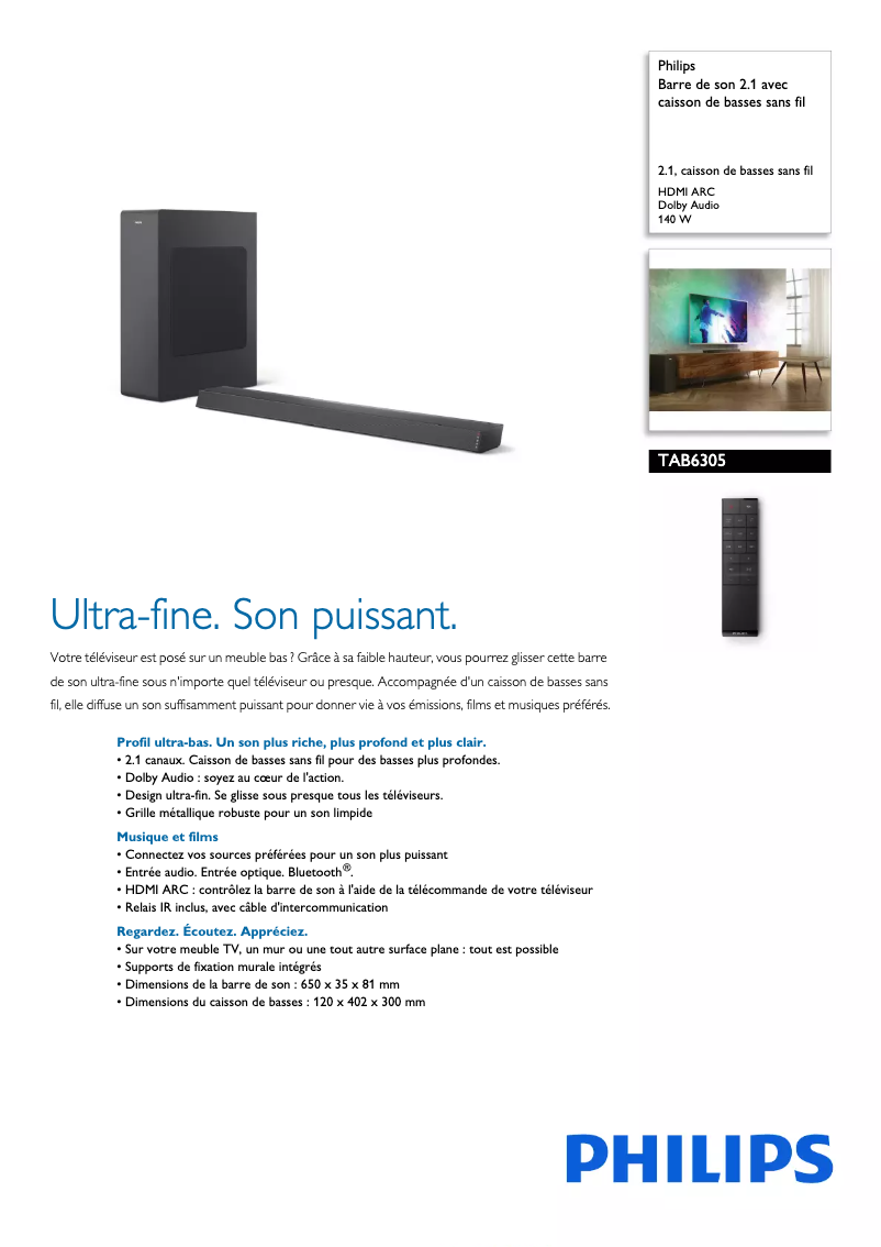 Page n°1 - Fiche technique Philips TAB6305