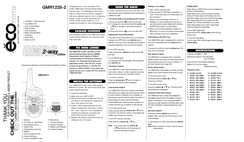 Page 1 de la notice Manuel utilisateur Uniden GMR1235-2
