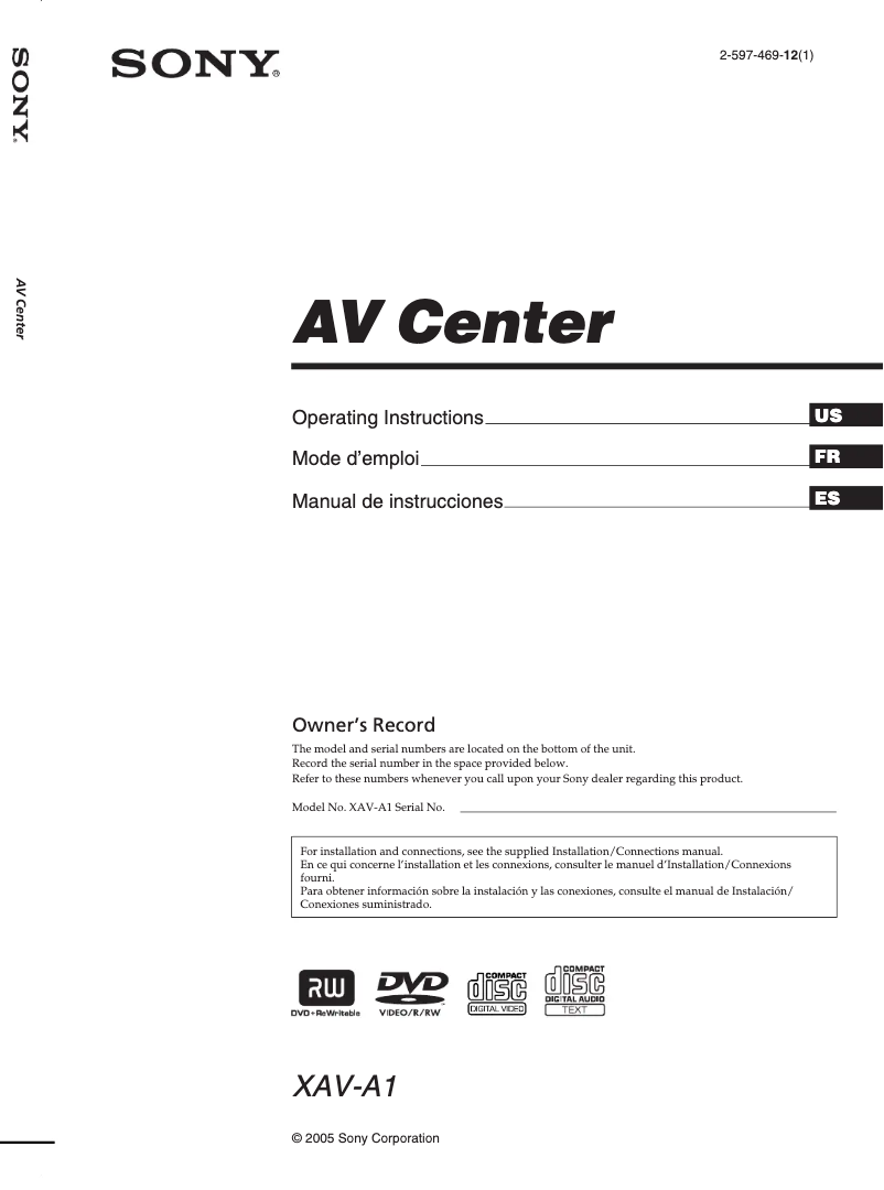 Page n°1 - Manuel utilisateur Sony XAV-A1