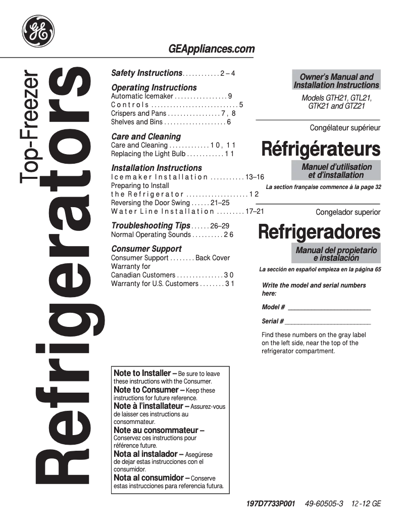 Imagen de la primera página del manual del dispositivo GTH21GCEBB