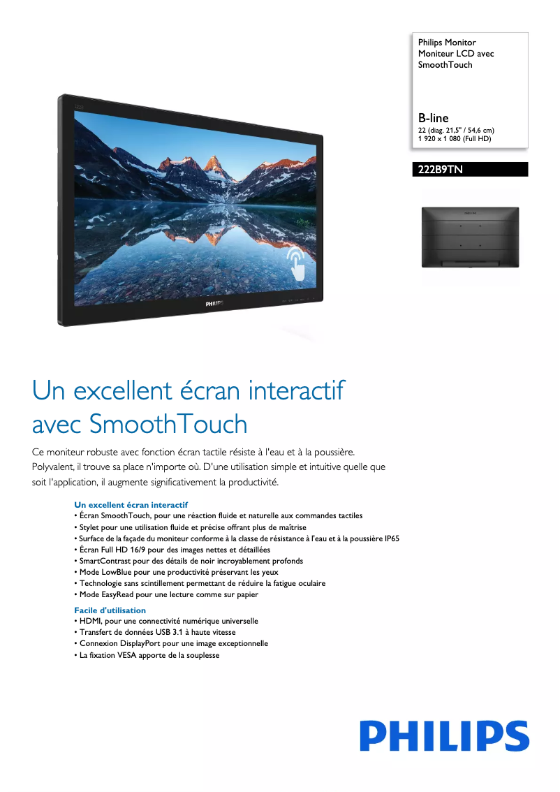 Page 1 de la notice Fiche technique Philips 222B9TN
