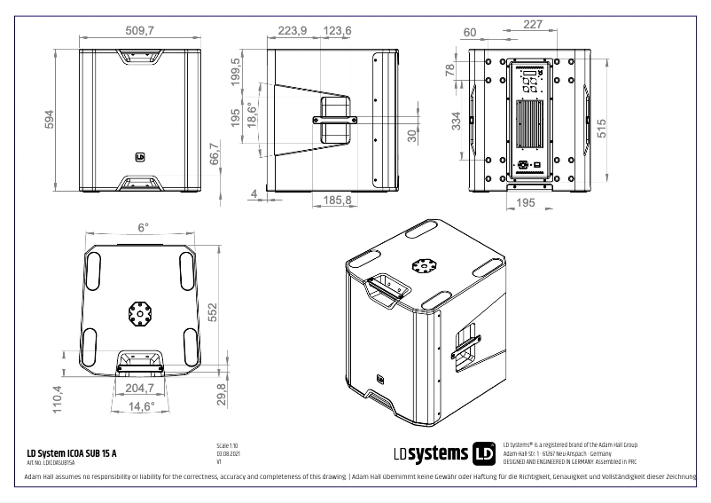 Page 1 de la notice Fiche technique LD Systems ICOA SUB 15 A