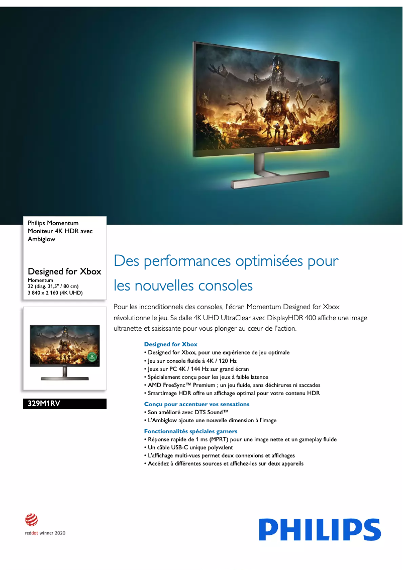 Page 1 de la notice Fiche technique Philips 329M1RV