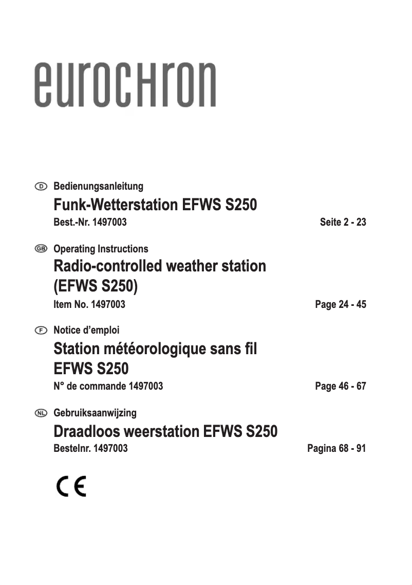 Page n°1 - Manuel utilisateur Eurochron EFWS S250