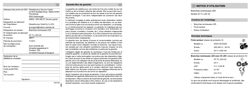 Page n°1 - Manuel utilisateur GlobalTronics GT-TL-LED-02