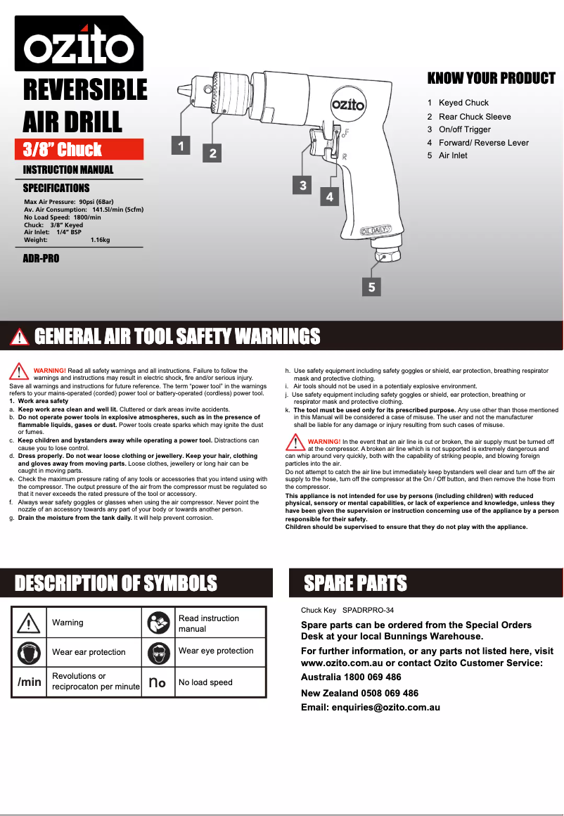 Page n°1 - Manuel utilisateur Ozito ADR-PRO