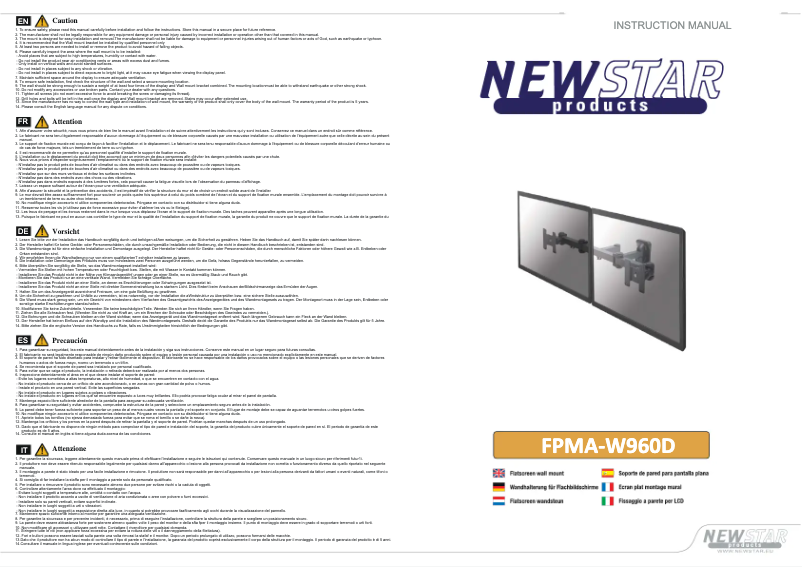 Page 1 de la notice Manuel utilisateur Newstar FPMA-W960D