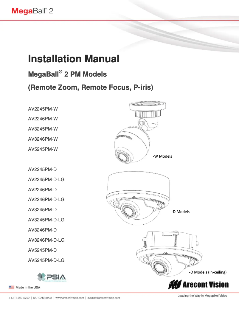 Page 1 de la notice Manuel utilisateur Arecont Vision AV3245PM-D-LG