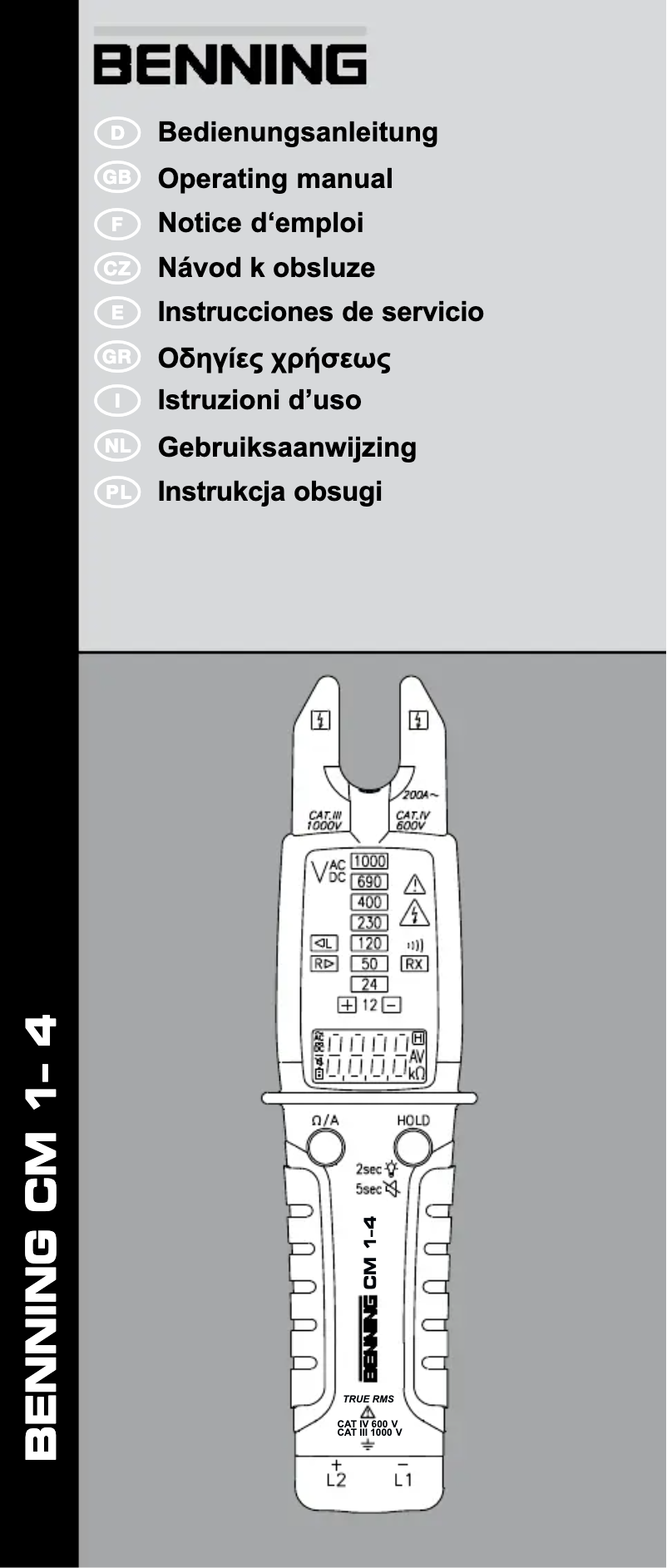 Page 1 de la notice Manuel utilisateur BENNING CM 1-4