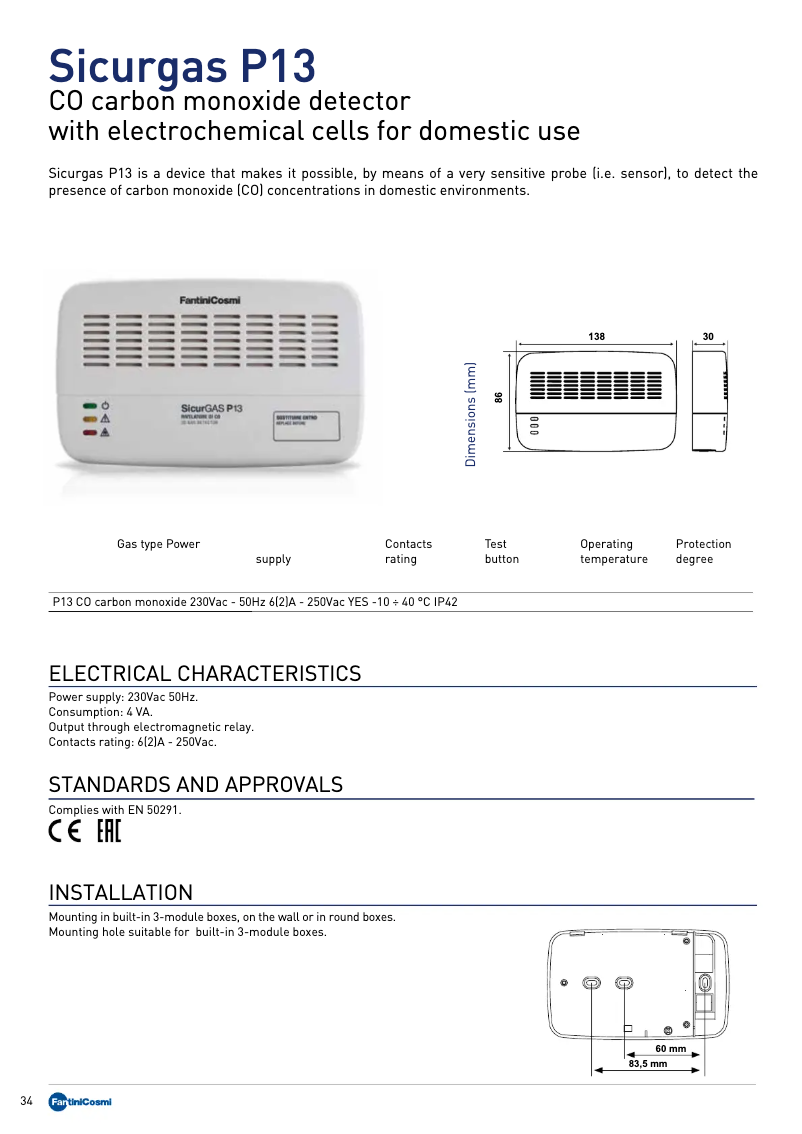 Página 1 del manual Ficha técnica Fantini Cosmi Sicurgas P13