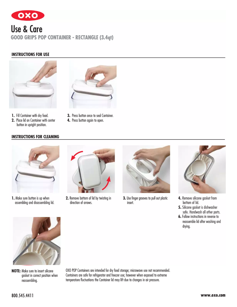 Page 1 de la notice Manuel utilisateur OXO 1071401V1