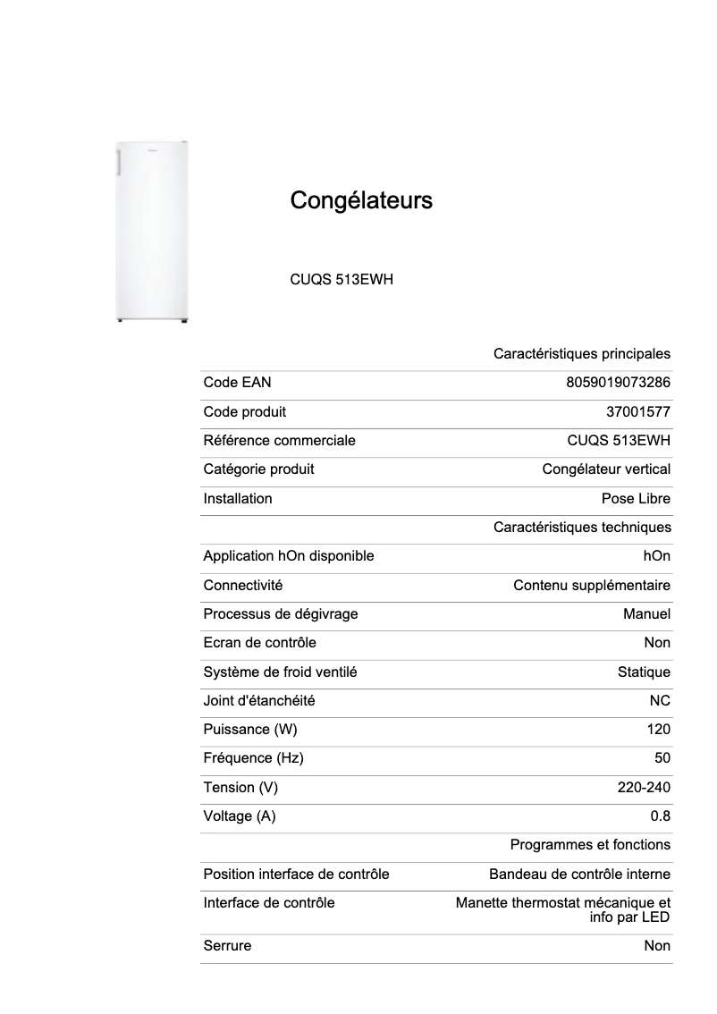 Image de la première page du manuel de l'appareil CUQS 513EWH