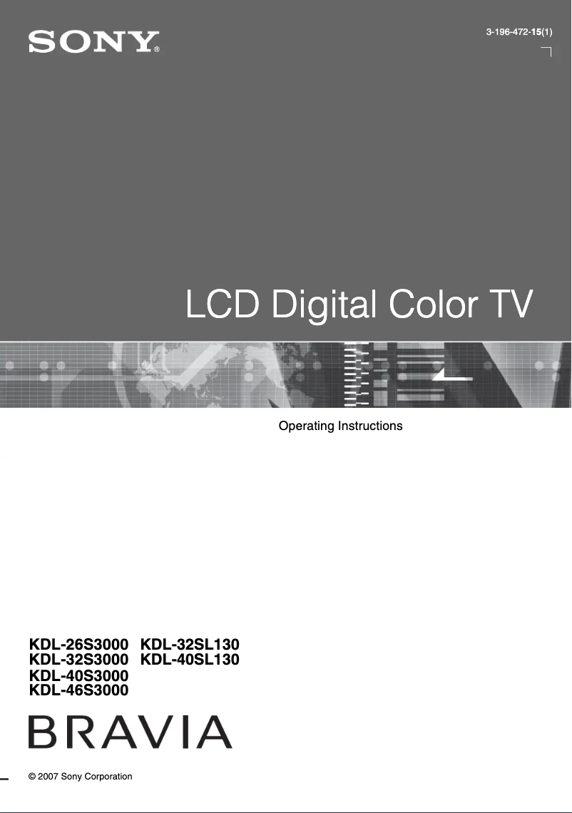 Image de la première page du manuel de l'appareil Bravia KDL-40S3000