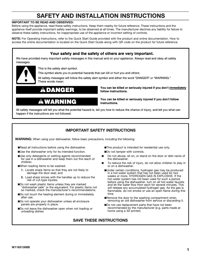 Page n°1 - Instructions de sécurité Maytag MDB4949SKZ