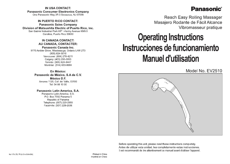 Page n°1 - Manuel utilisateur Panasonic EV2510K
