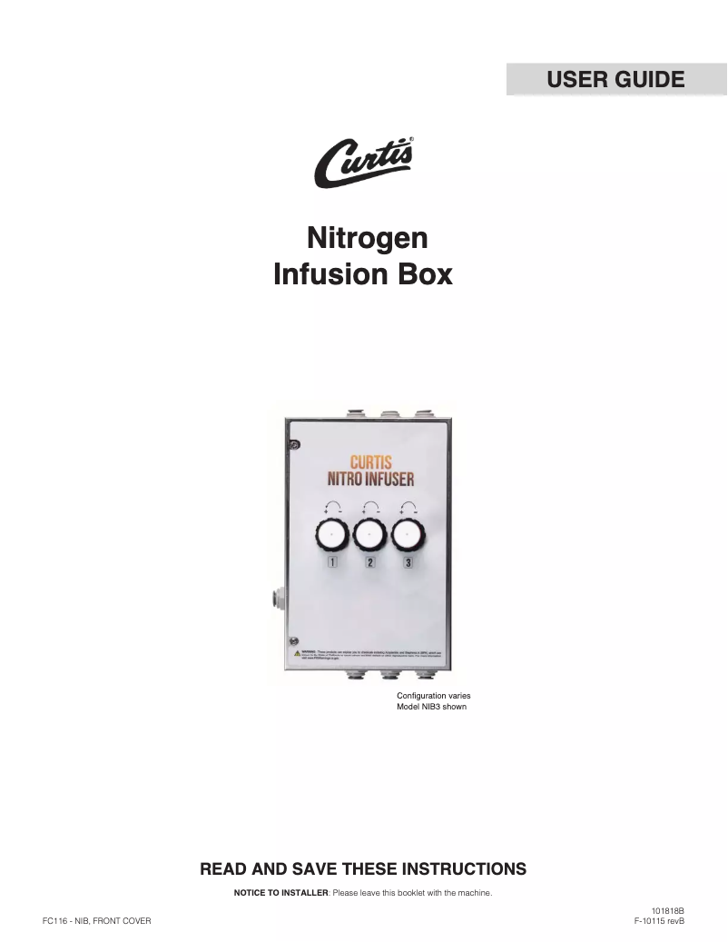 Page 1 de la notice Manuel utilisateur Wilbur Curtis NIB1