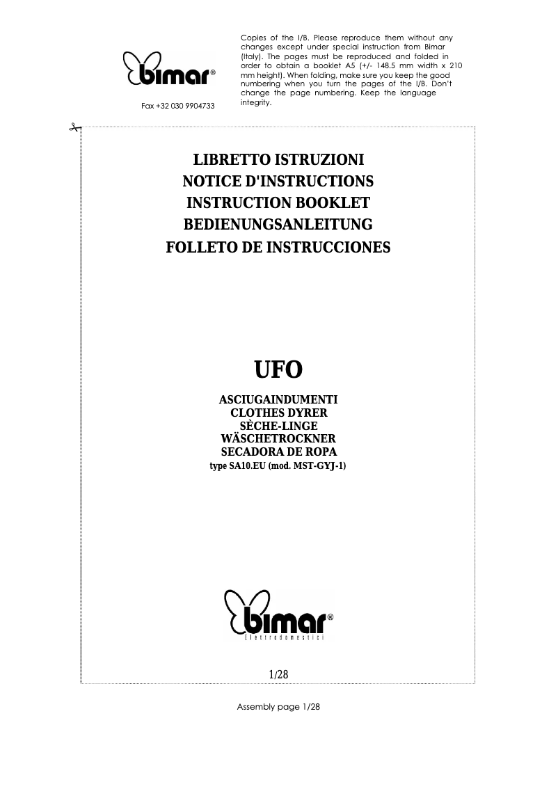 Image de la première page du manuel de l'appareil SA10.EU