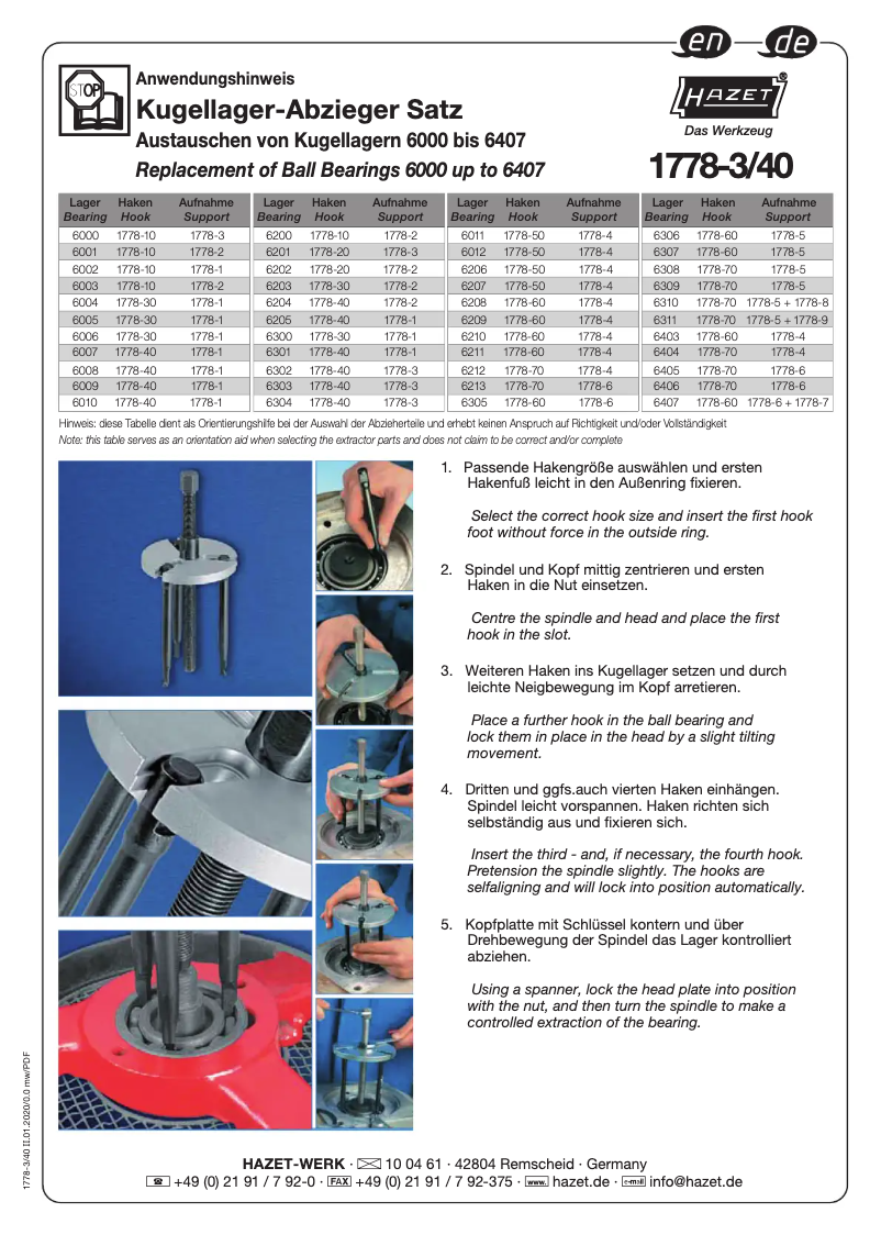 Página 1 del manual Manual de usuario Hazet 1778-3/40
