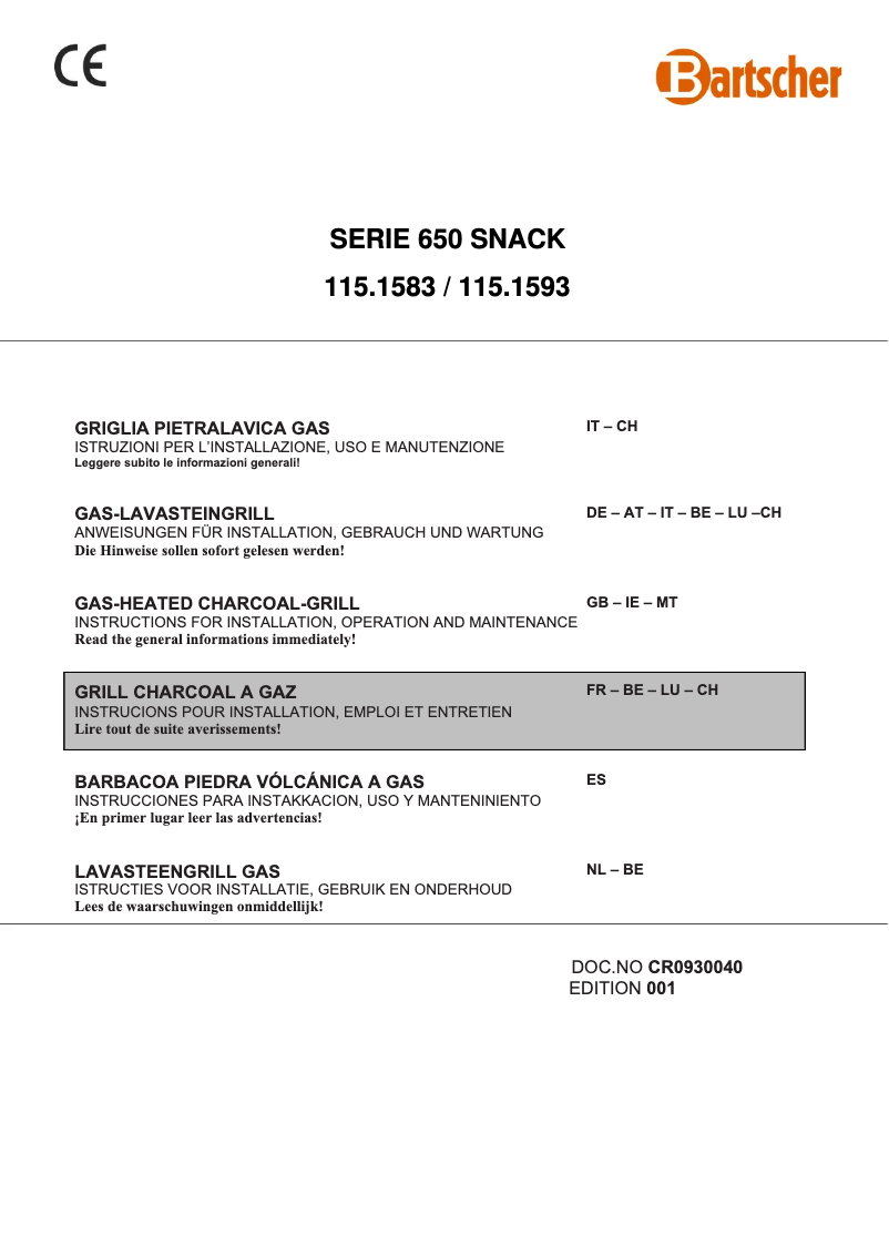 Page 1 de la notice Manuel utilisateur Bartscher 1151593