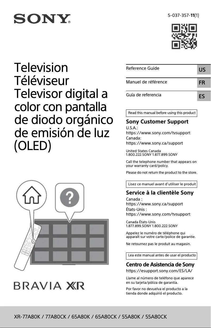 Image de la première page du manuel de l'appareil Bravia XR-77A80CK