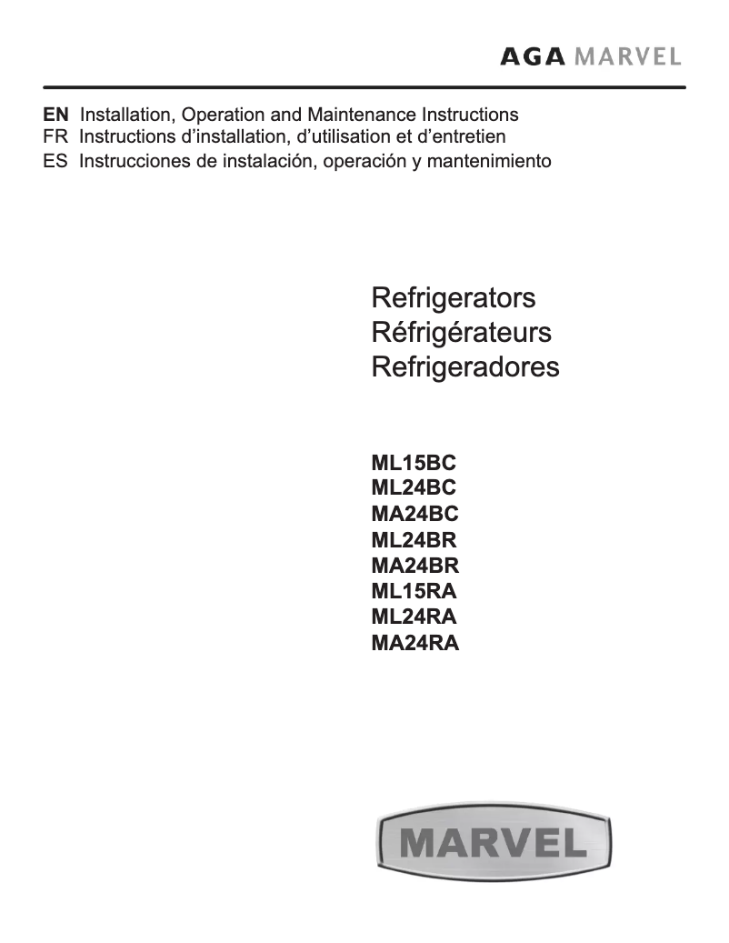 Page 1 de la notice Manuel utilisateur Marvel ML24RAS2RB
