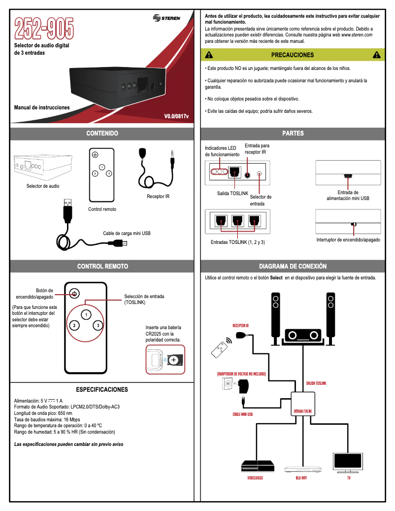 Imagen de la primera página del manual del dispositivo 252-905