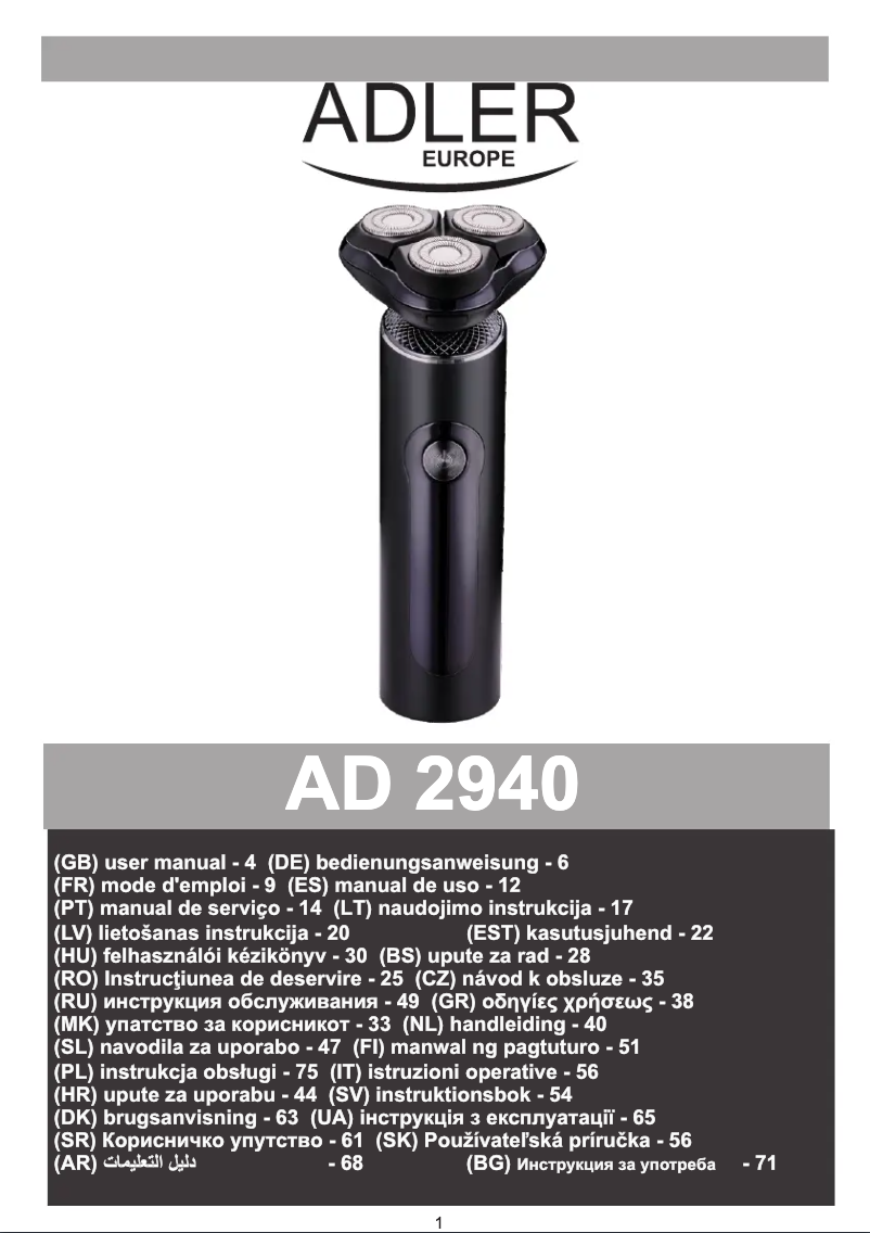 Page n°1 - Manuel utilisateur Adler AD 2940