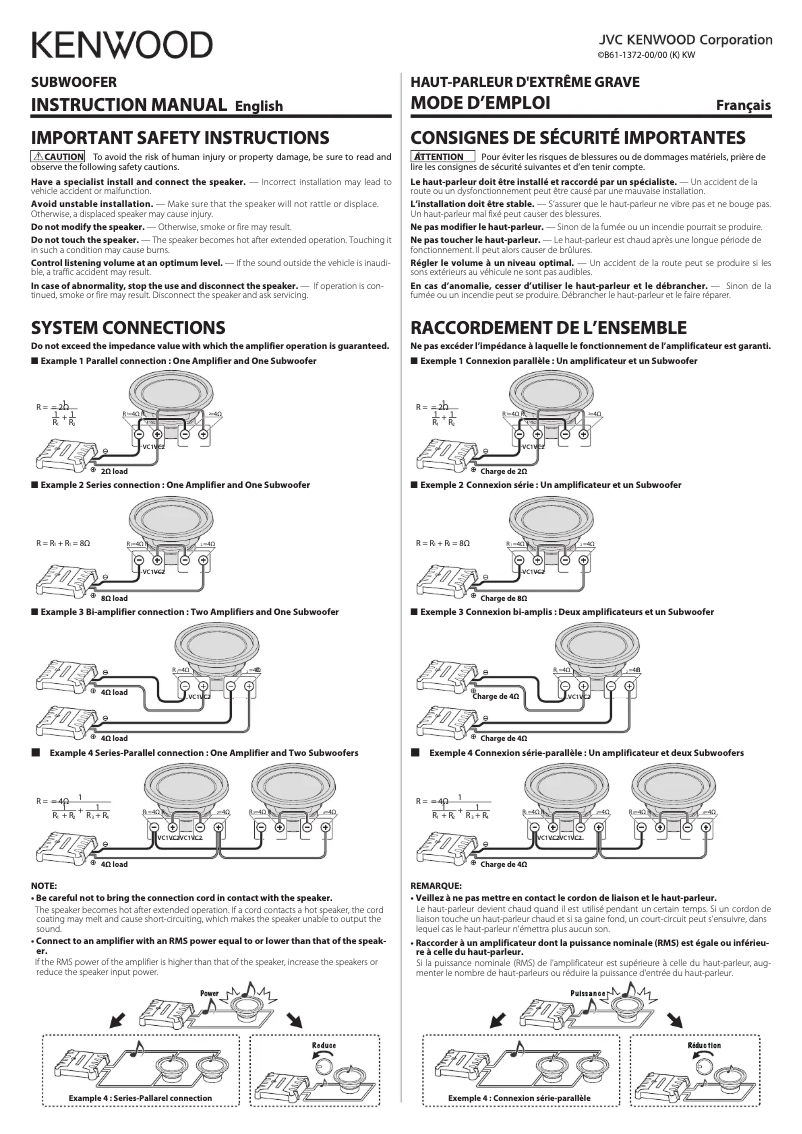 Page 1 de la notice Manuel utilisateur Kenwood KFC-W12DVC
