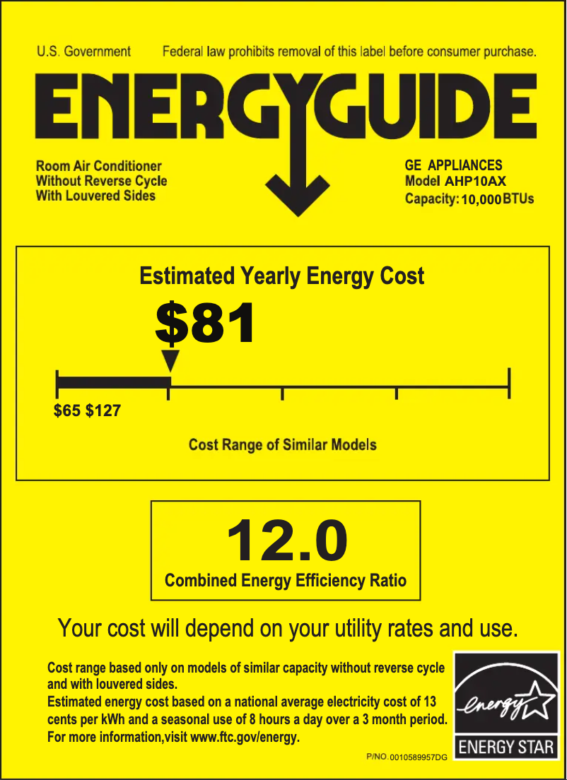 Page n°1 - Label énergétique GE AHP10AX