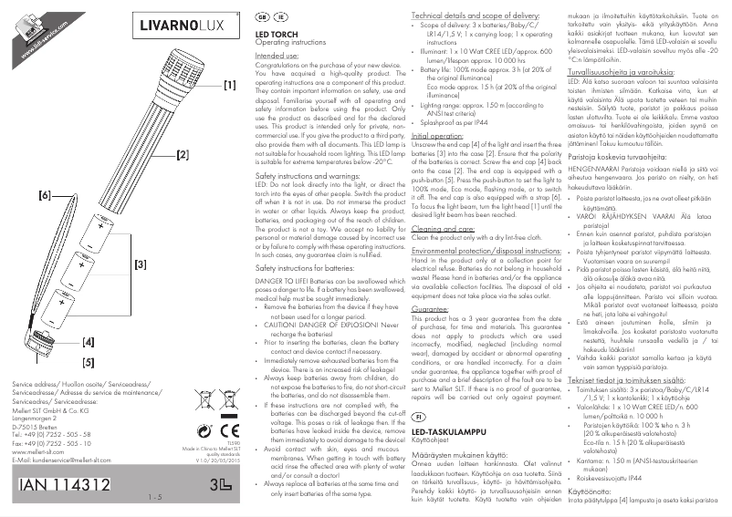 Page 1 de la notice Manuel utilisateur Livarno Lux IAN 114312
