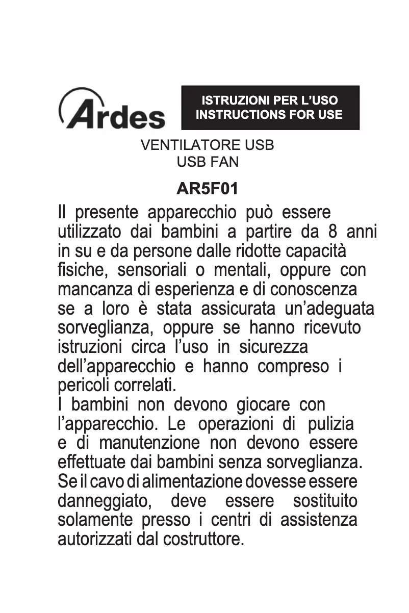 Page 1 de la notice Manuel utilisateur Ardes AR5F01B