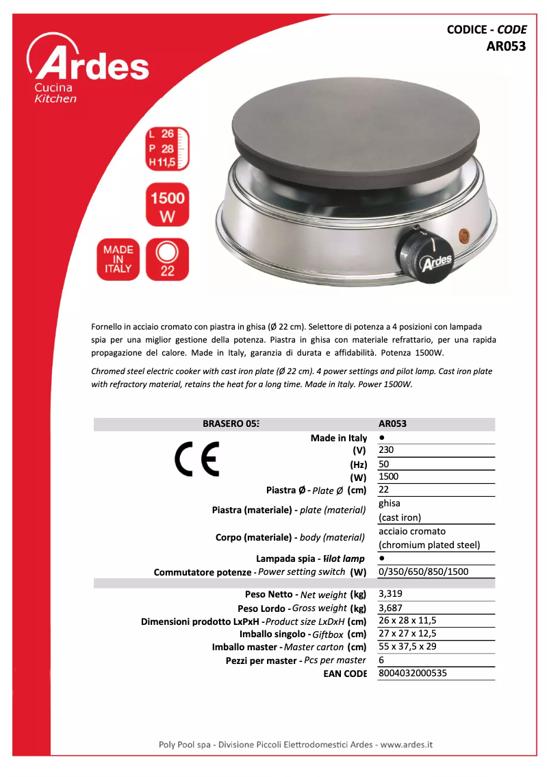 Página 1 del manual Ficha técnica Ardes AR053
