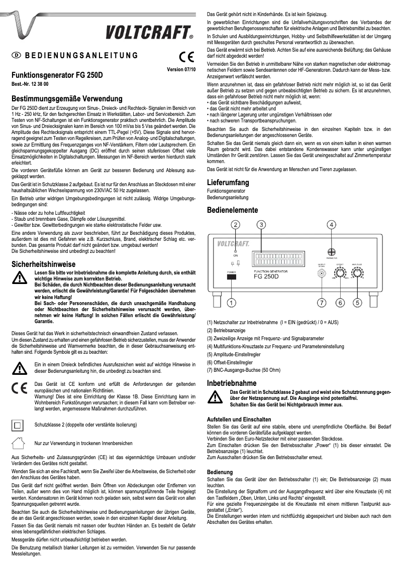 Image de la première page du manuel de l'appareil FG 250D